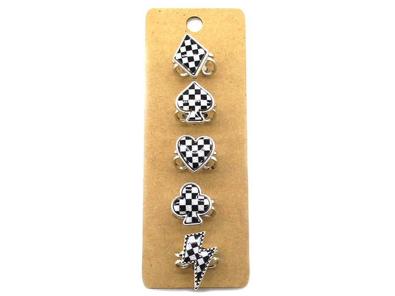 Western Checkered Cuff Ring (Snowing) Diamond, Spade, Heart, Clover or Lightning Bolt
