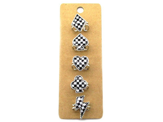 Western Checkered Cuff Ring (Snowing) Diamond, Spade, Heart, Clover or Lightning Bolt