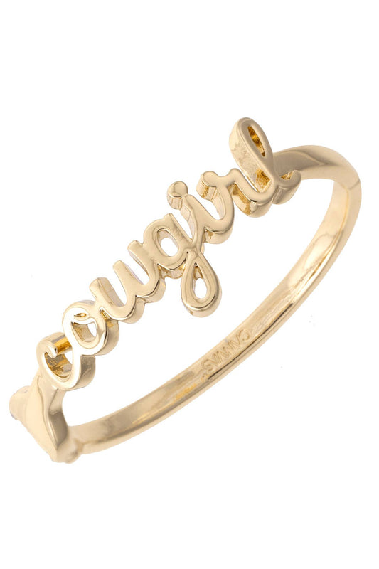 Cowgirl Cursive Hinge Bangle in Shiny Gold Canvas