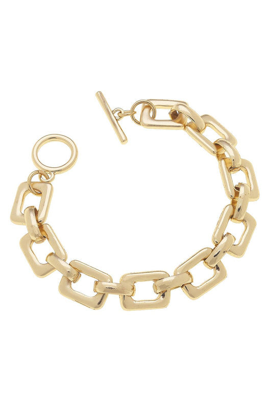 Conrad Chain Link Toggle Bracelet in Shiny Gold Canvas