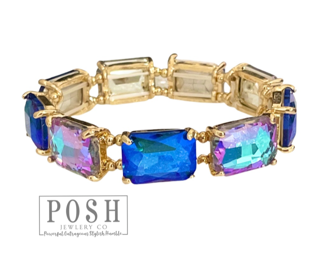 Large rectangle rhinestone bracelet - LC: Blue PP