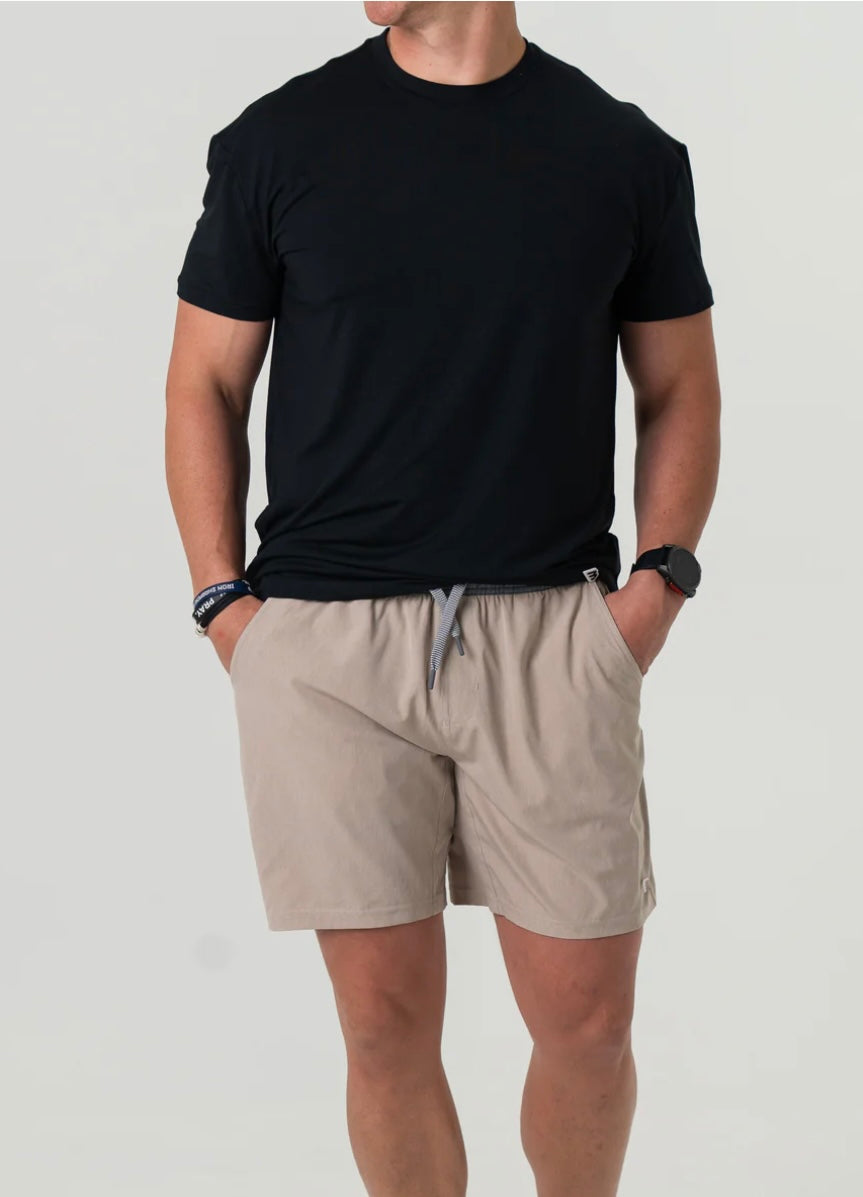 Heather Khaki Athletic Shorts With Venado Camo Liner Burlebo 7”