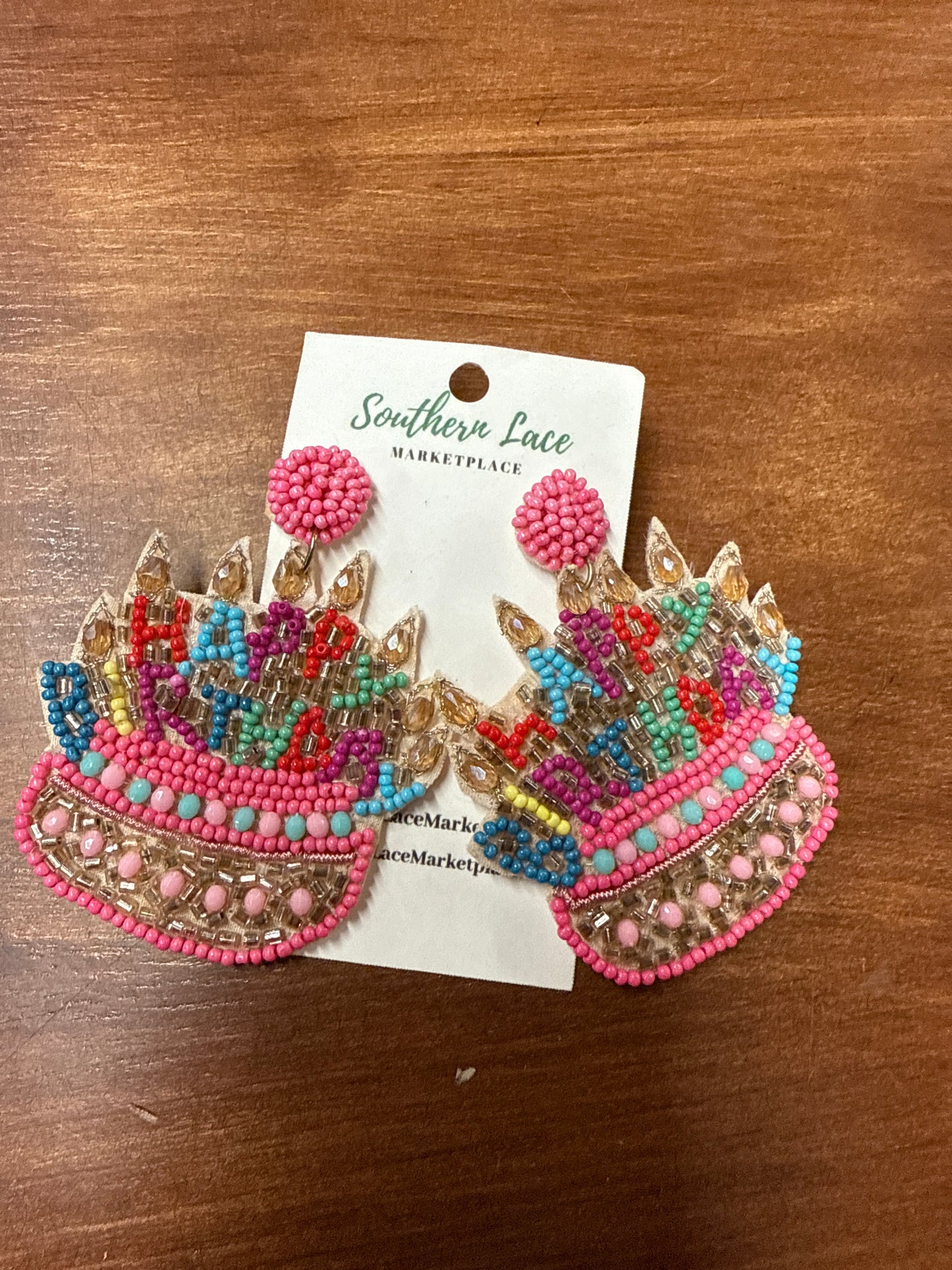 Happy Birthday  Cake Beaded Earrings