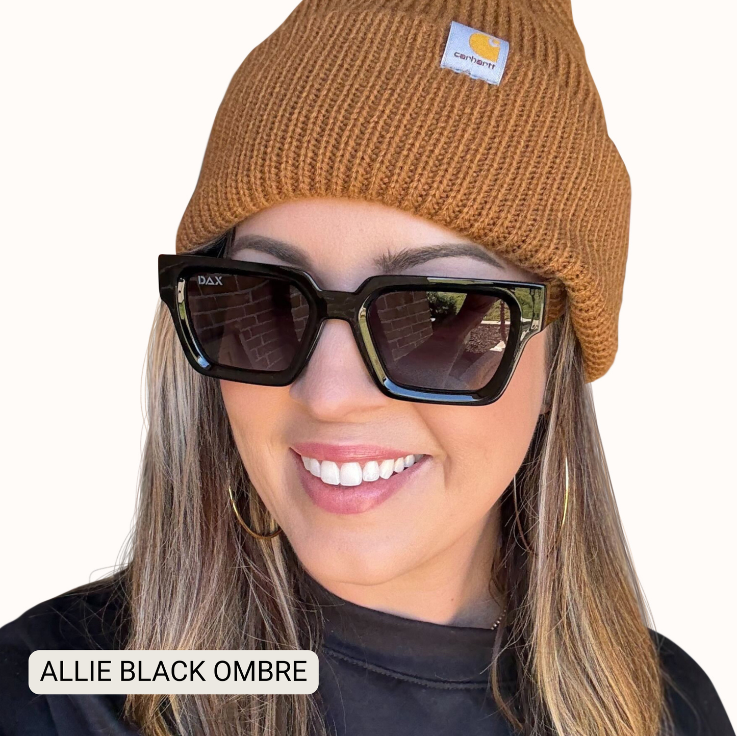 Allie - Women's Polarized Medium Rectangle Sunglasses: Black Ombré Tx Dax