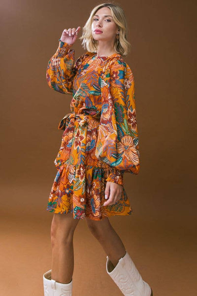 A printed woven mini dress - ID20406: MUSTARD / Contemporary / Small Flying Tomato