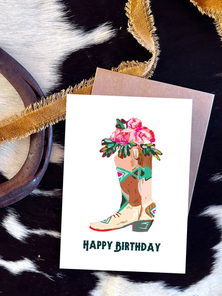 Western Happy Birthday Cowboy Boot Floral Birthday Card Tirzah