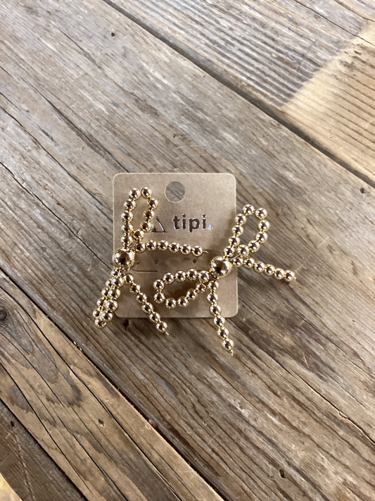 Tipi gold beaded bow earrings