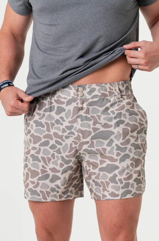 Classic Deer Camo with Grey Pocket New Addition 5.5” Shorts Burlebo
