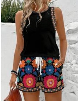 Floral 2 Piece shorts and Tank outfit X Large 12/14