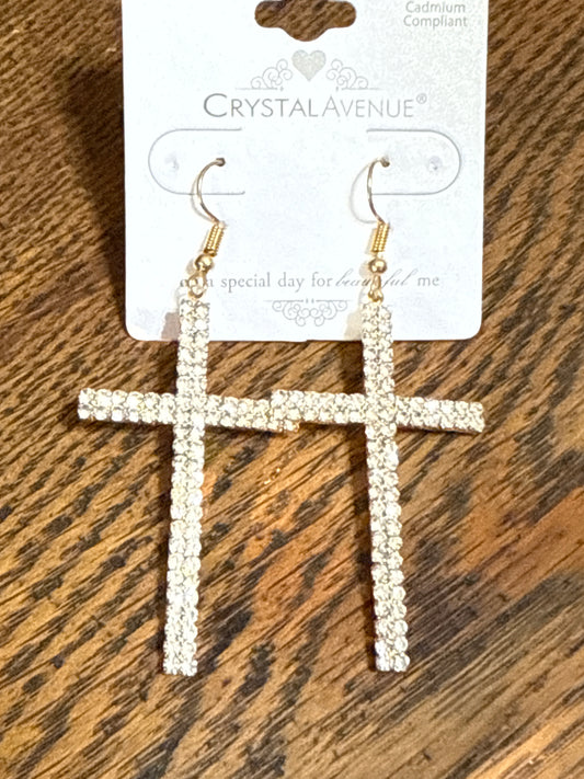 Crystal and Gold Cross Dangle Earrings