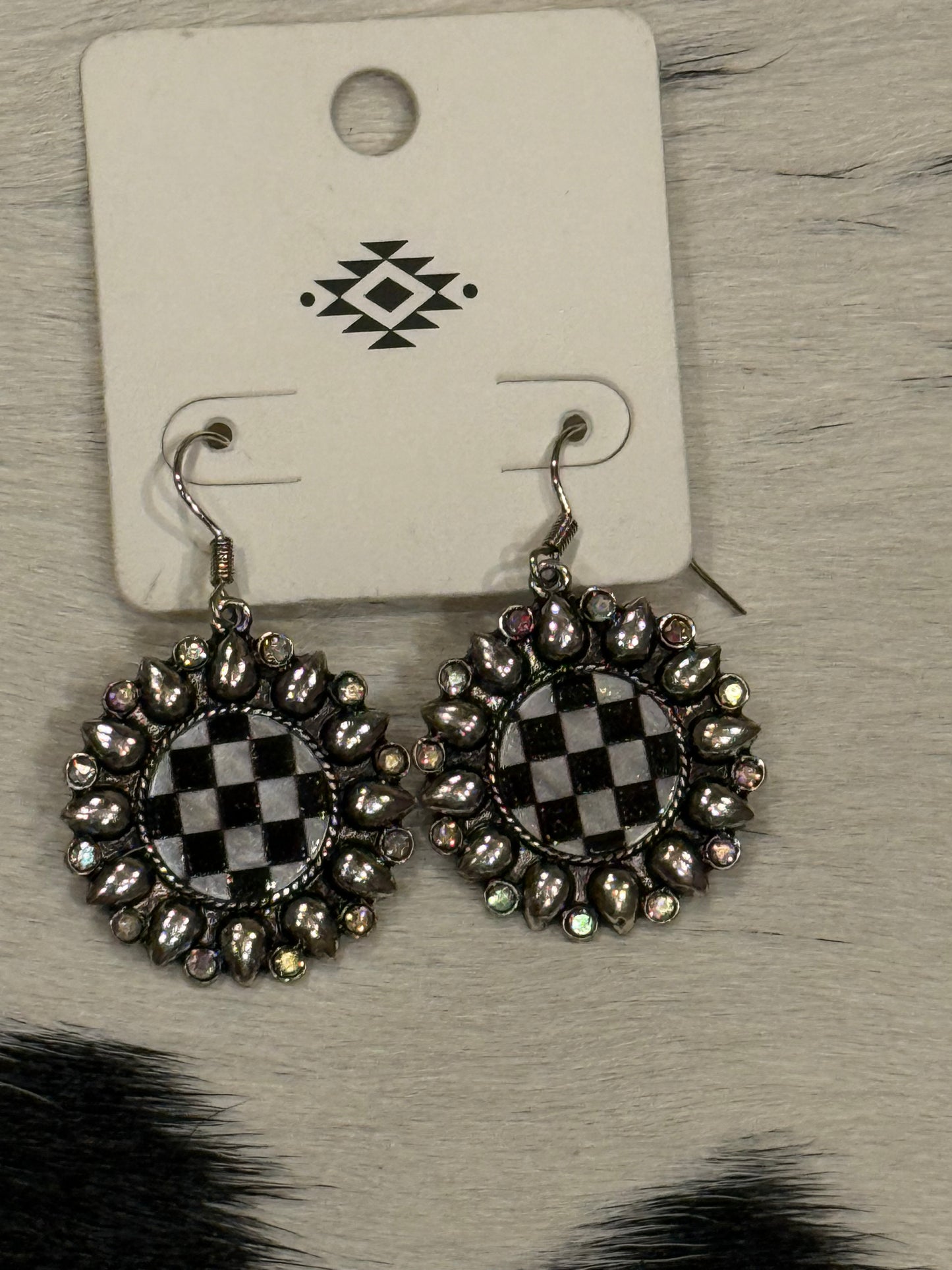 Checkerboard Sunflower Earrings