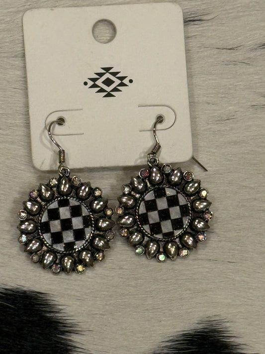 Checkerboard Sunflower Earrings