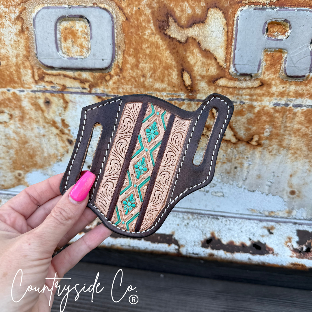 Aztec Tooled Leather Sheath Countryside