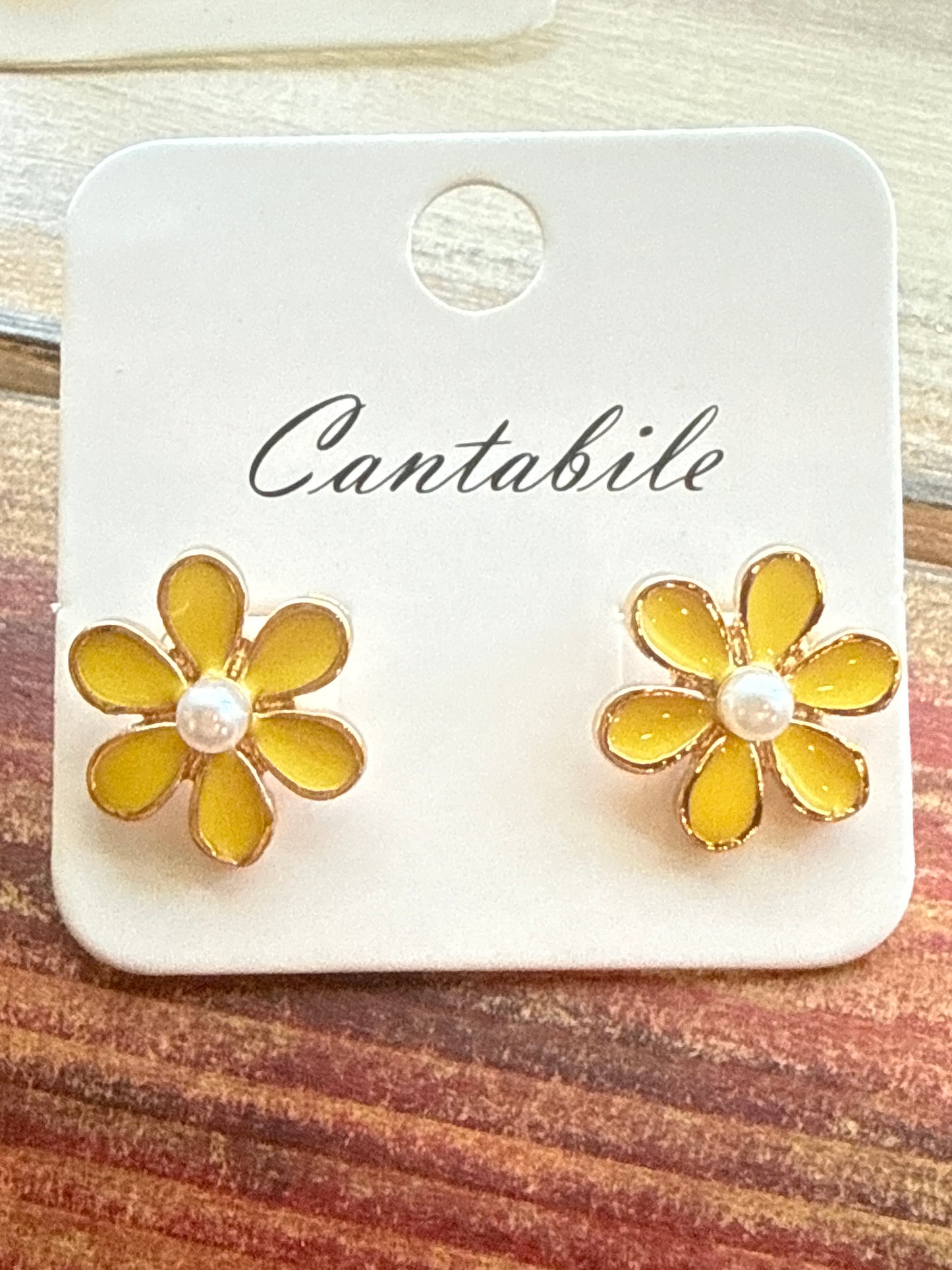 Bright Enamel Flower Earrings with Small Pearl Center Cantabile