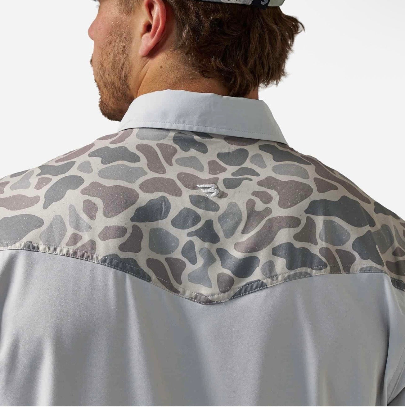 Bird SZN Burlebo Light Grey/ Classic Deer Camo Performance Western Shirt with Pear Snaps Tx/Fl PWS-BRDSZN