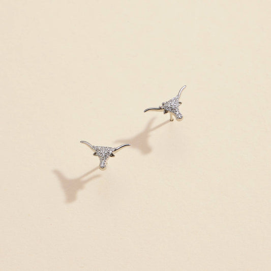 Bull Head CZ Gold Dip Stud Earrings: White Gold     Frem