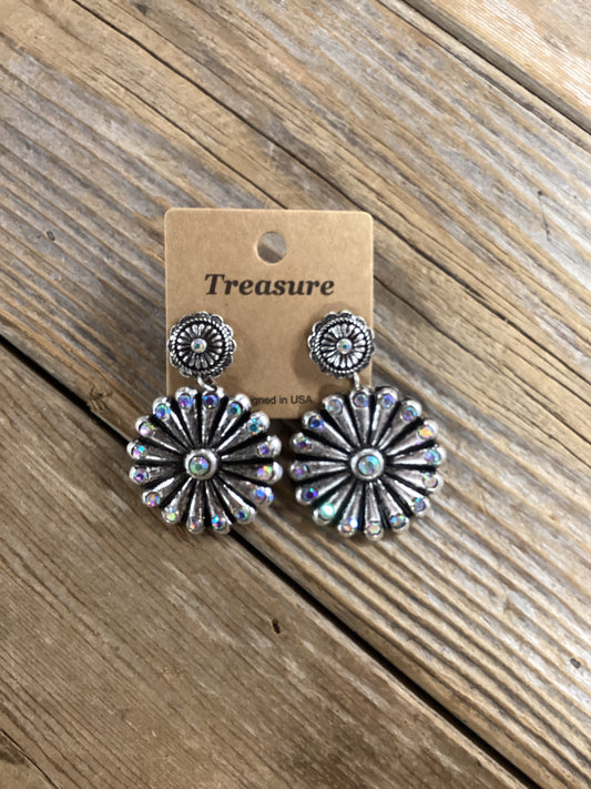 Western concha rhinestone earrings
