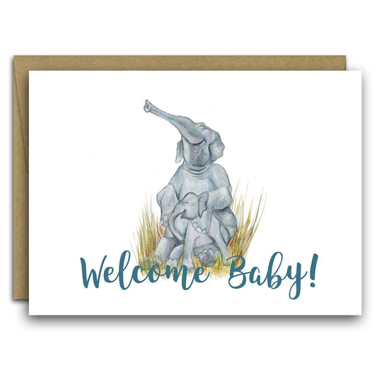 Welcome Baby * Elephant Family * New Baby Card  * Cute