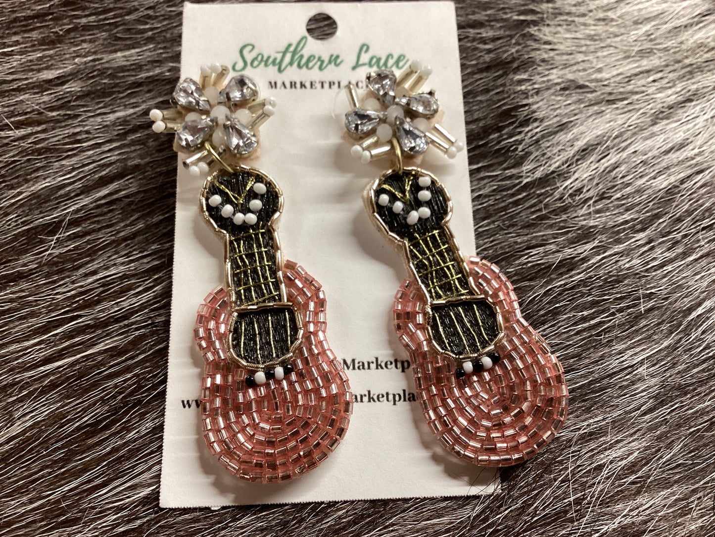Pink beaded guitar earrings