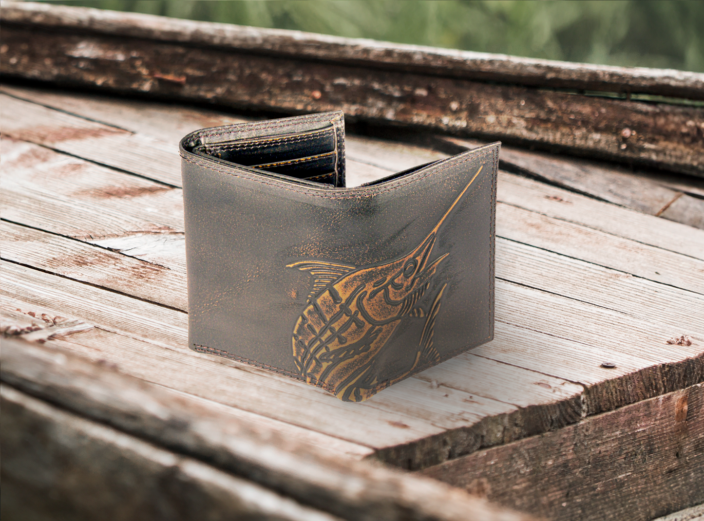Marlin Burnished Leather Zep Trifold Wallet