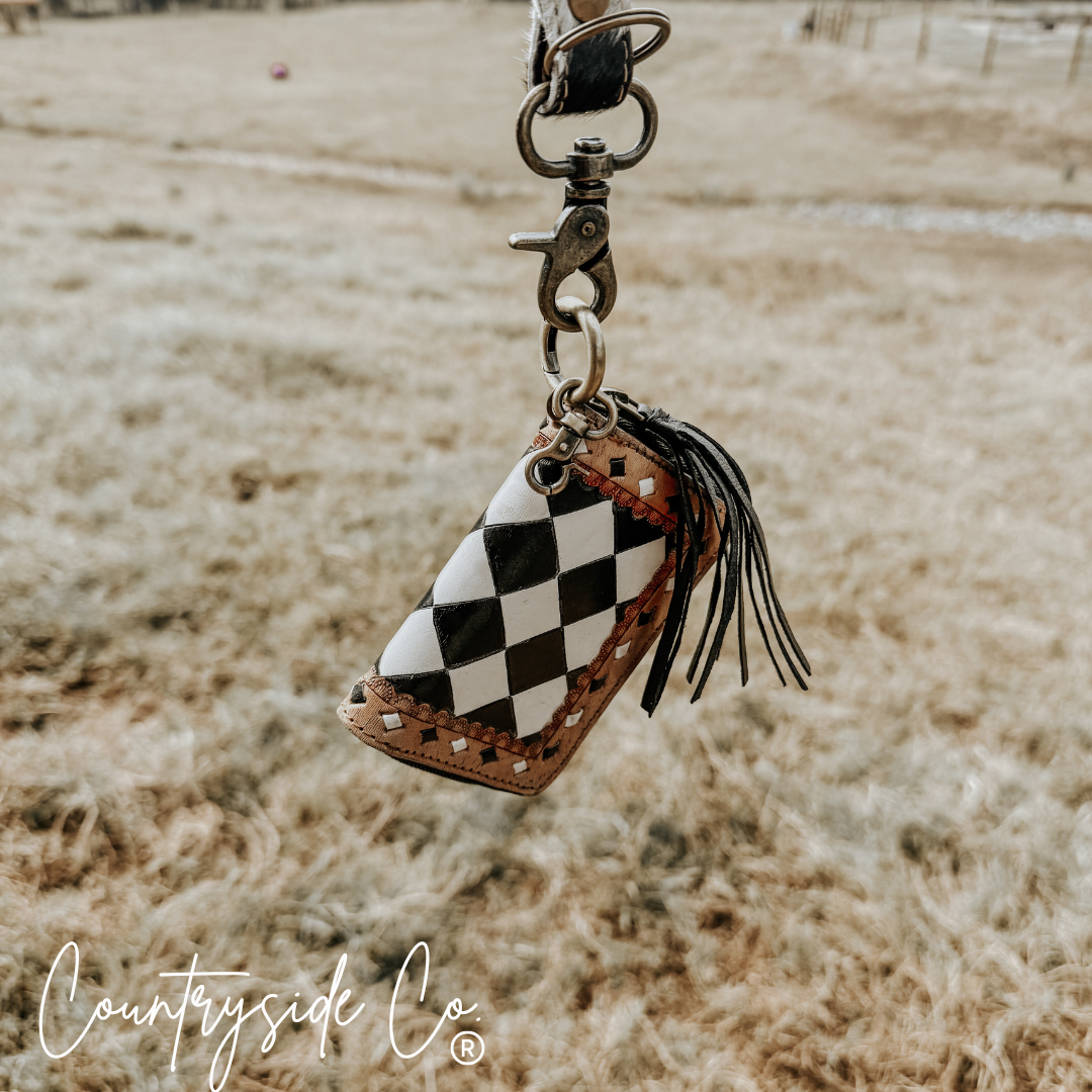 The Sidekick Checkered Mini Wallet Keychain Texas Western Cowhide