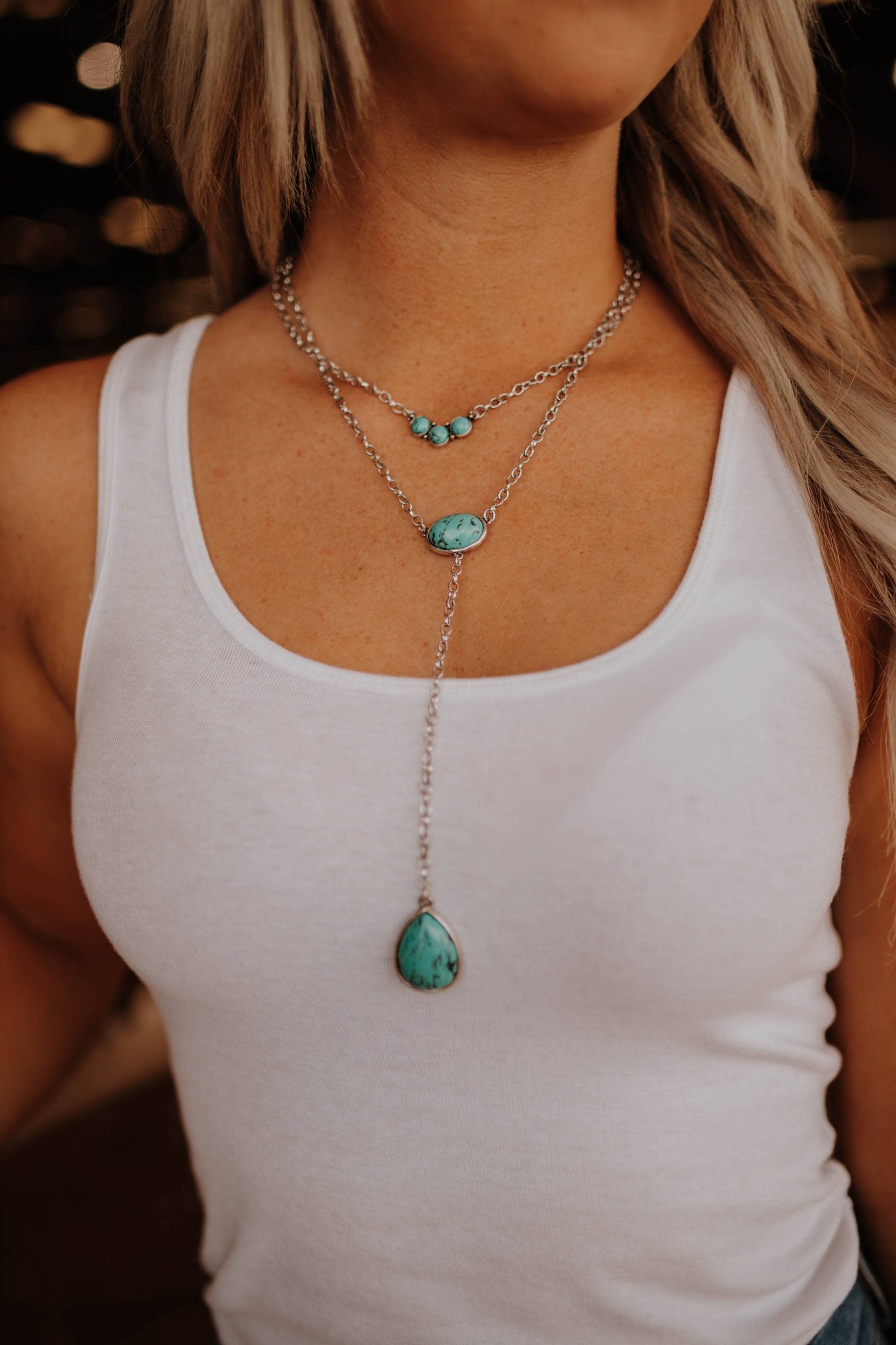 Layered Turquoise Lariat Necklace