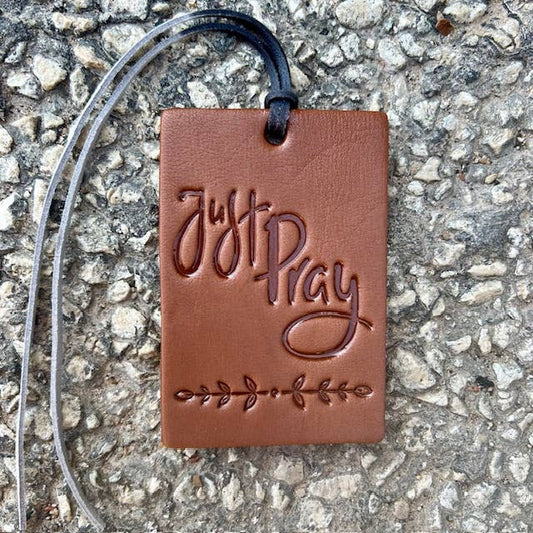 Leather Rectangle Just Pray Vehicle Air Freshener Pink / Strawberry Leather Callahan