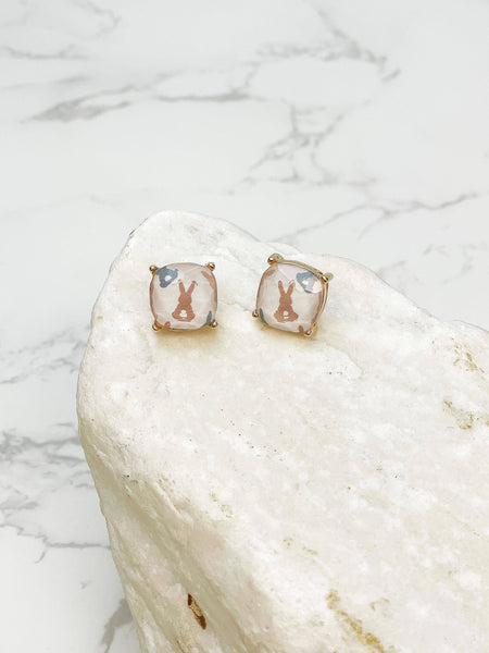 Bunny Printed Glass Stud Earrings Prep Obsessed