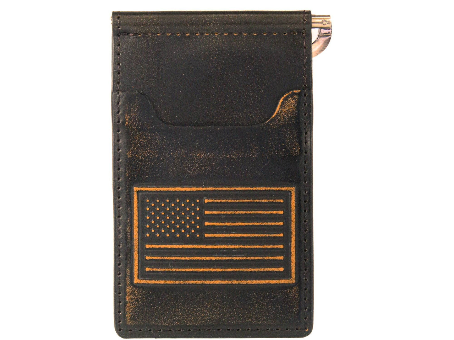 American Flag Burnished Leather Zep Front Pocket Clip Wallet
