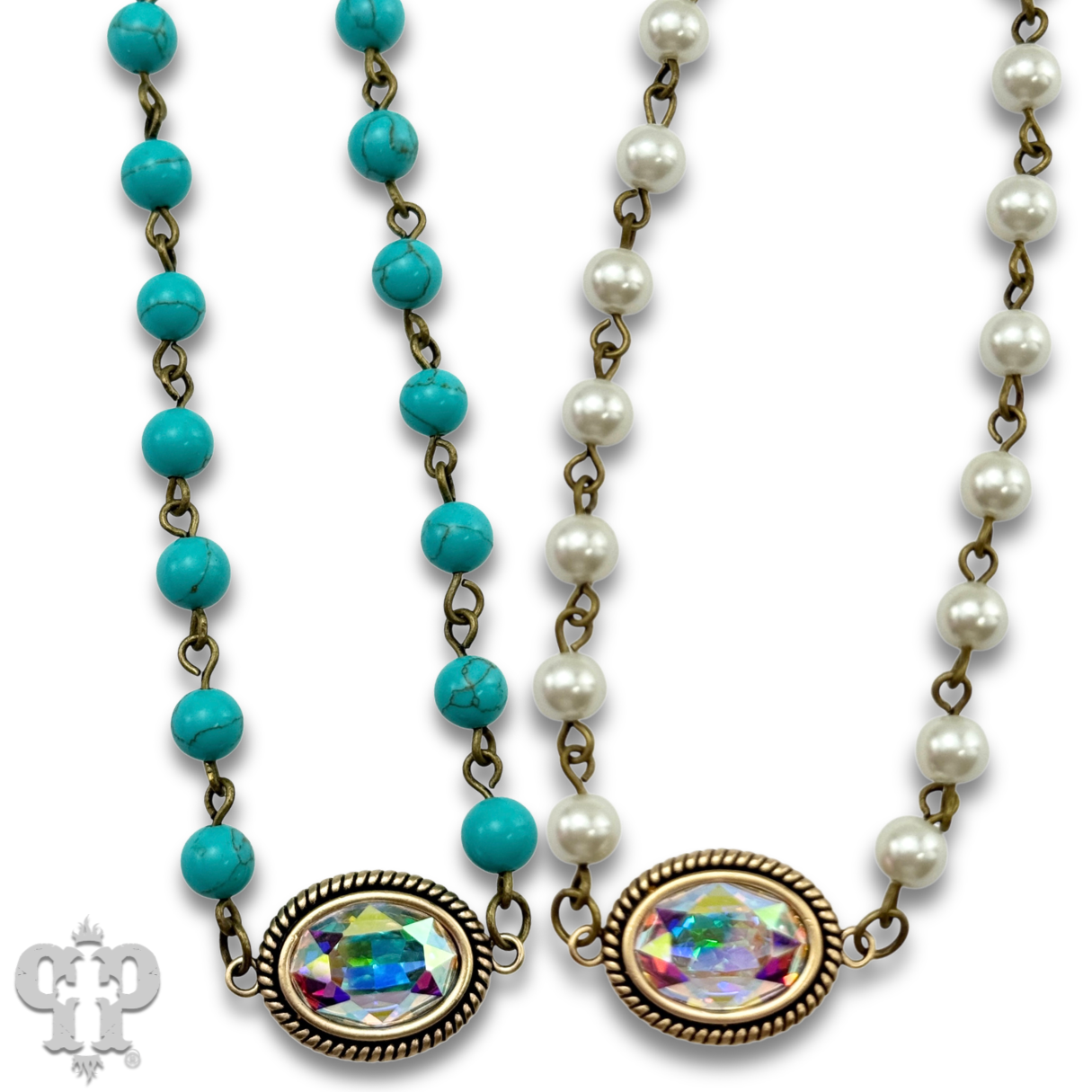 Mini oval rhinestone pendant necklace: Turquoise