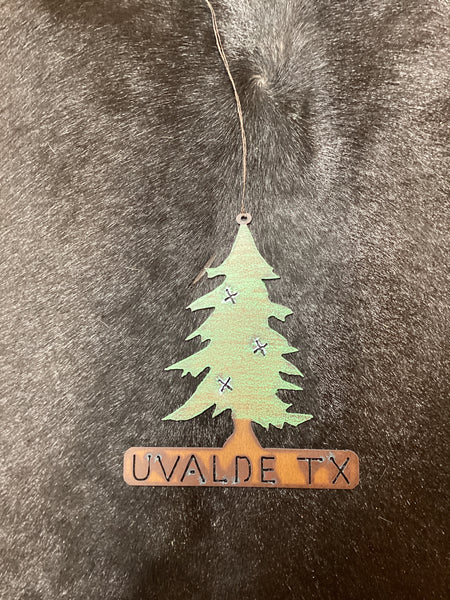 Rustic Metal Christmas Tree Ornament -Uvalde Tx- Whimsies