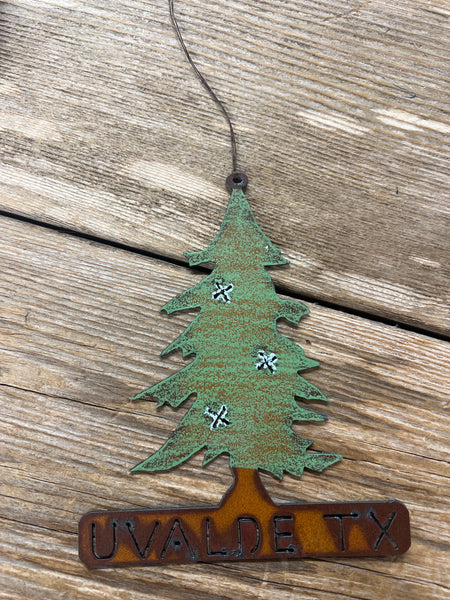 Rustic Metal Christmas Tree Ornament -Uvalde Tx- Whimsies