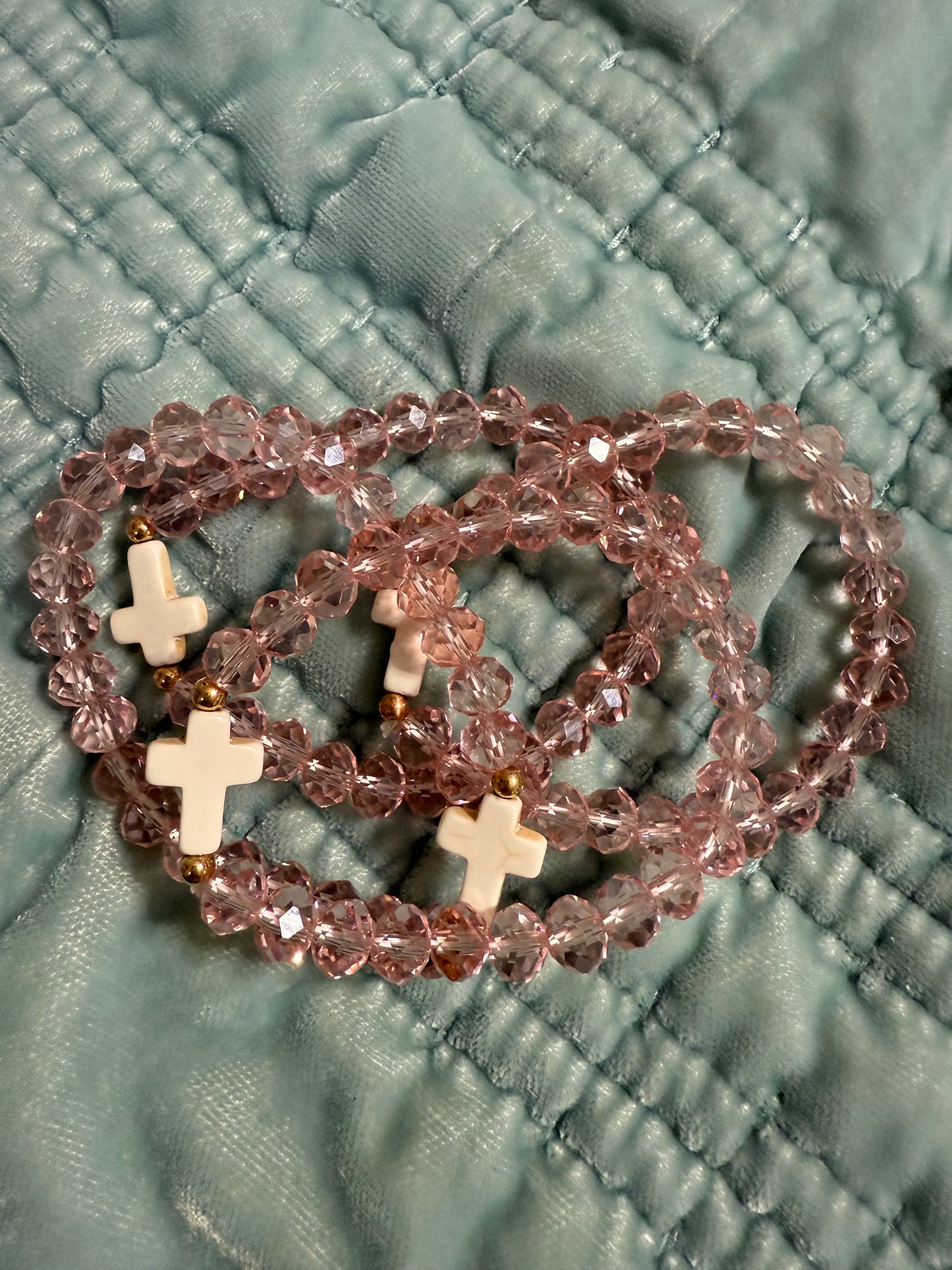 Chunky Shimmery Beaded Cross Bracelet