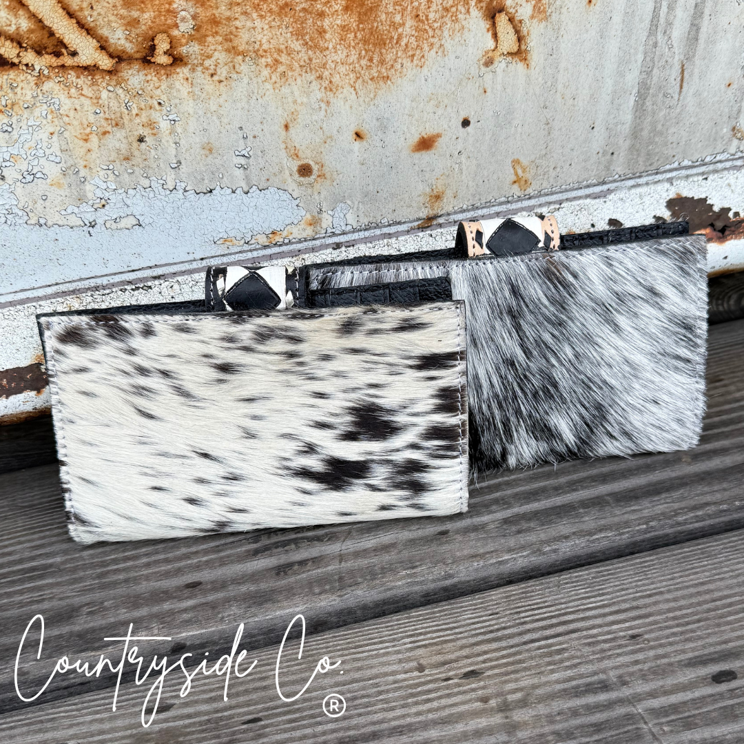 Miranda Checkered Cowhide Wallet: Brown Or Black Texas Western Cowhide