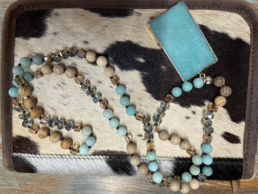 Beaded Rectangle Necklace with Gold Trim