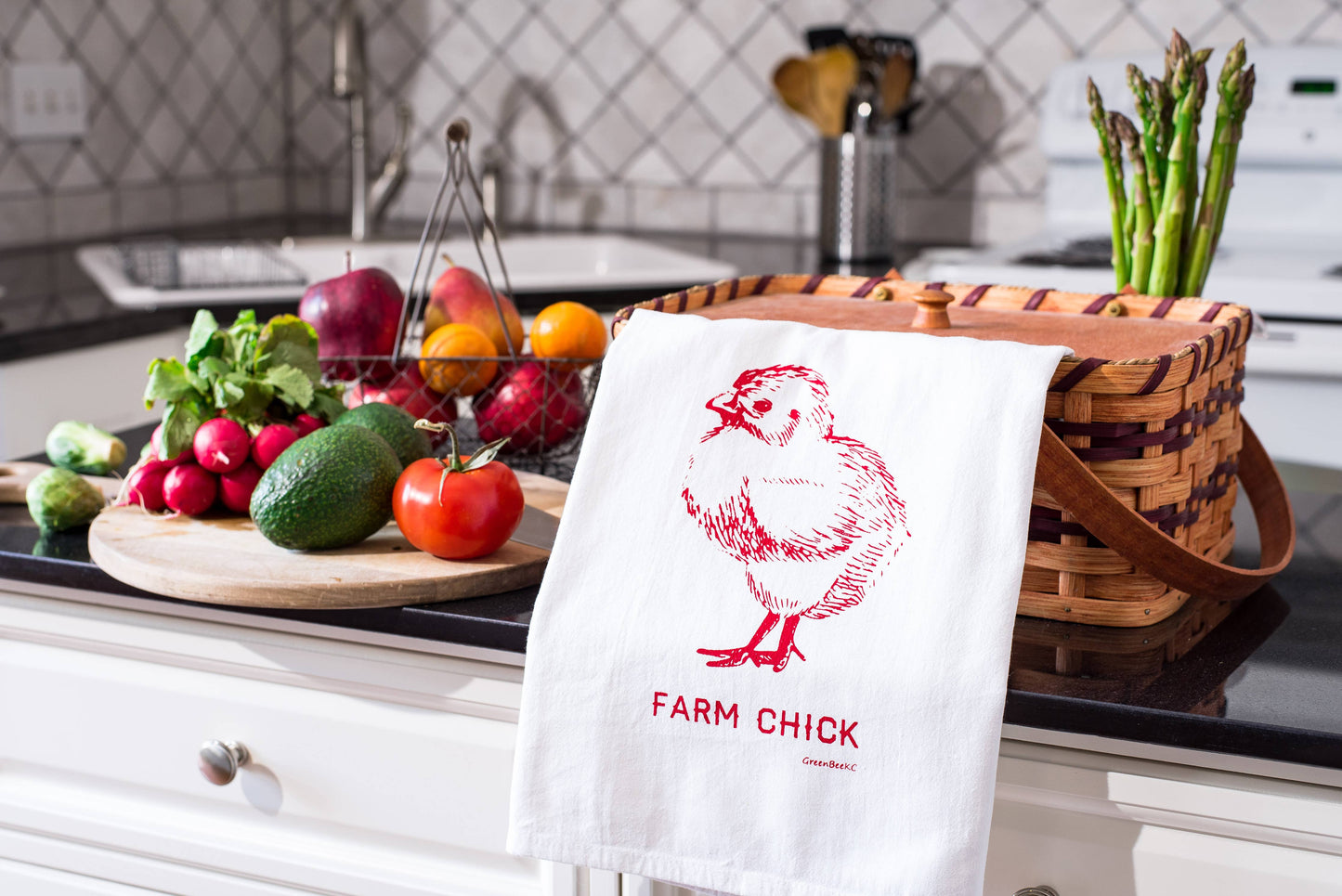 Farm Kicthen Towel | Tea Towels | Chicken Dish Towels: Black Green Bee