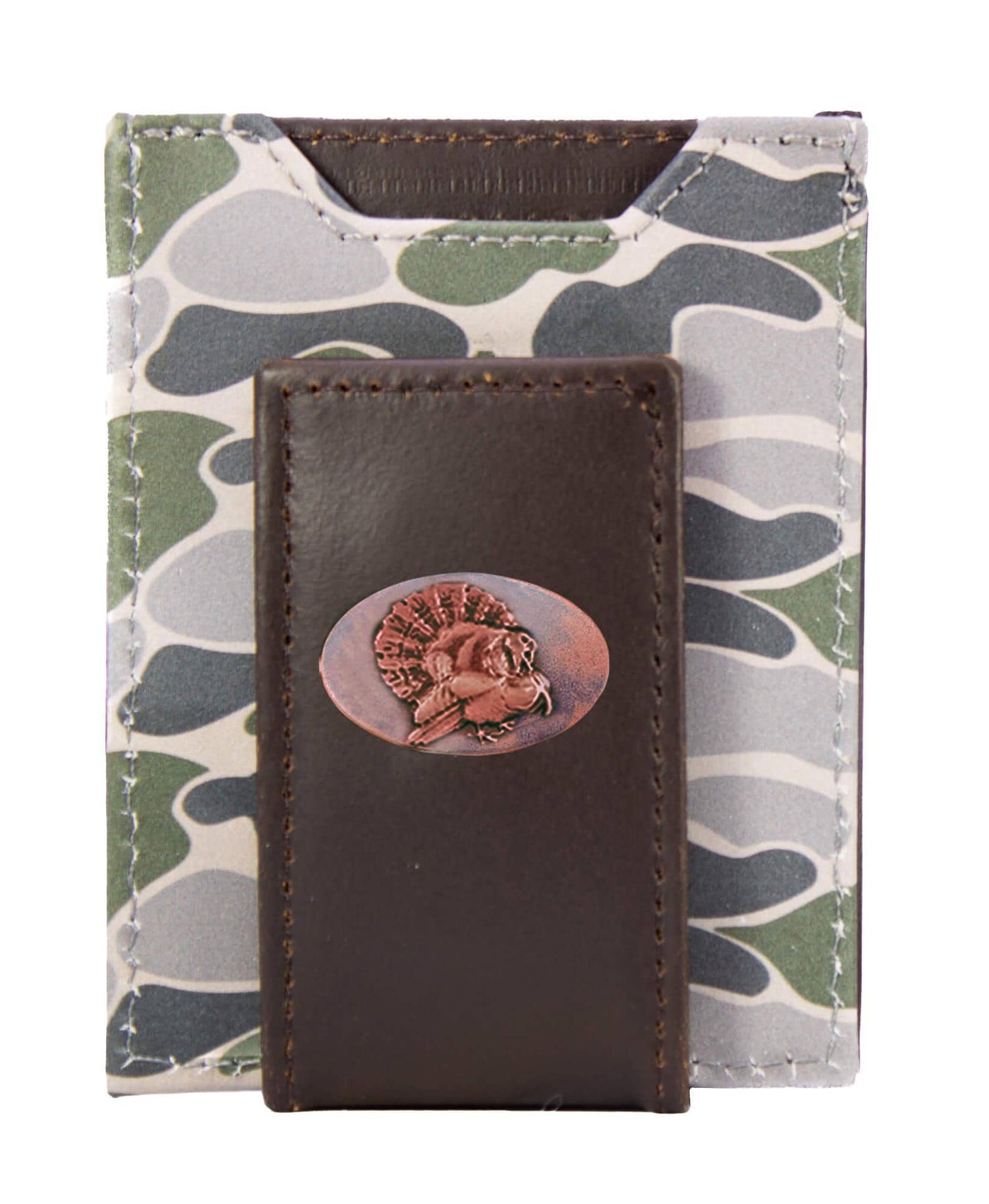 Turkey Men's  Zep Magnetic Front Pocket Old School Camo Leather Wallet.