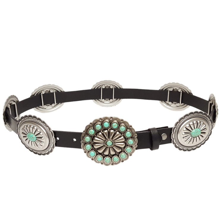Genuine Leather belt w. full-packed oval stone conchos: Brown / Axesoria