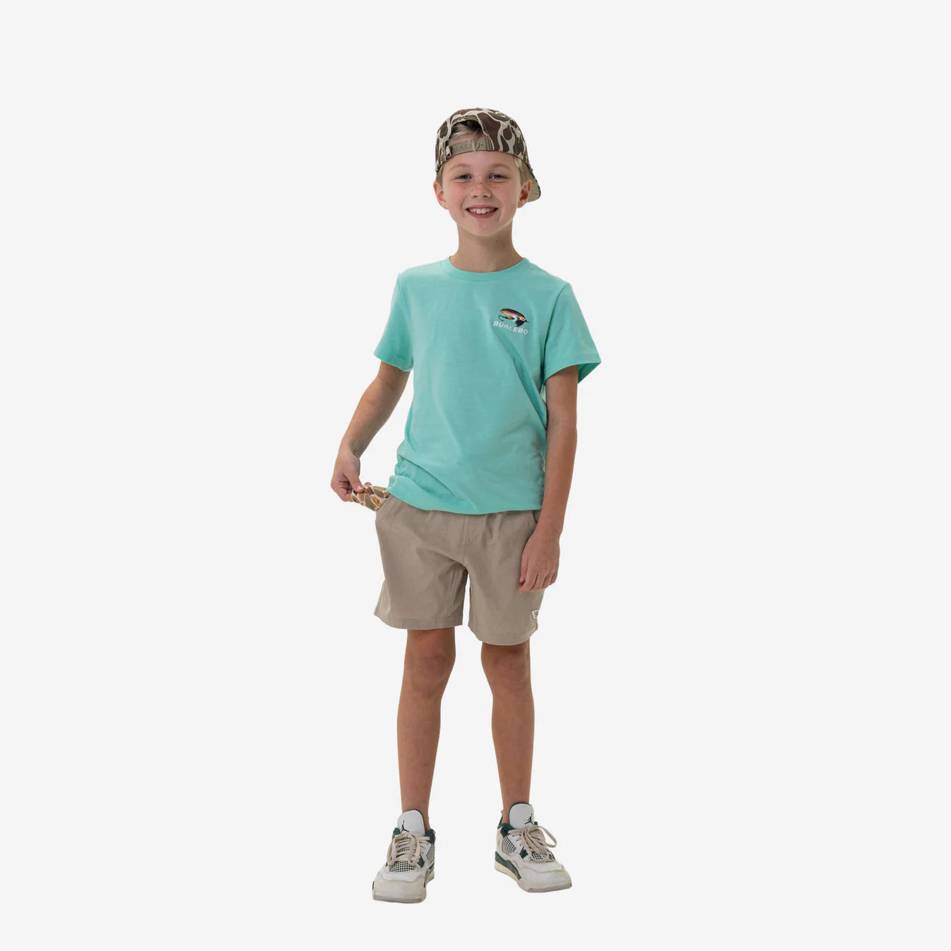 Heather Khaki Youth Athletic Shorts With Venado Camo Pocket Burlebo Y-AS-K-VENC