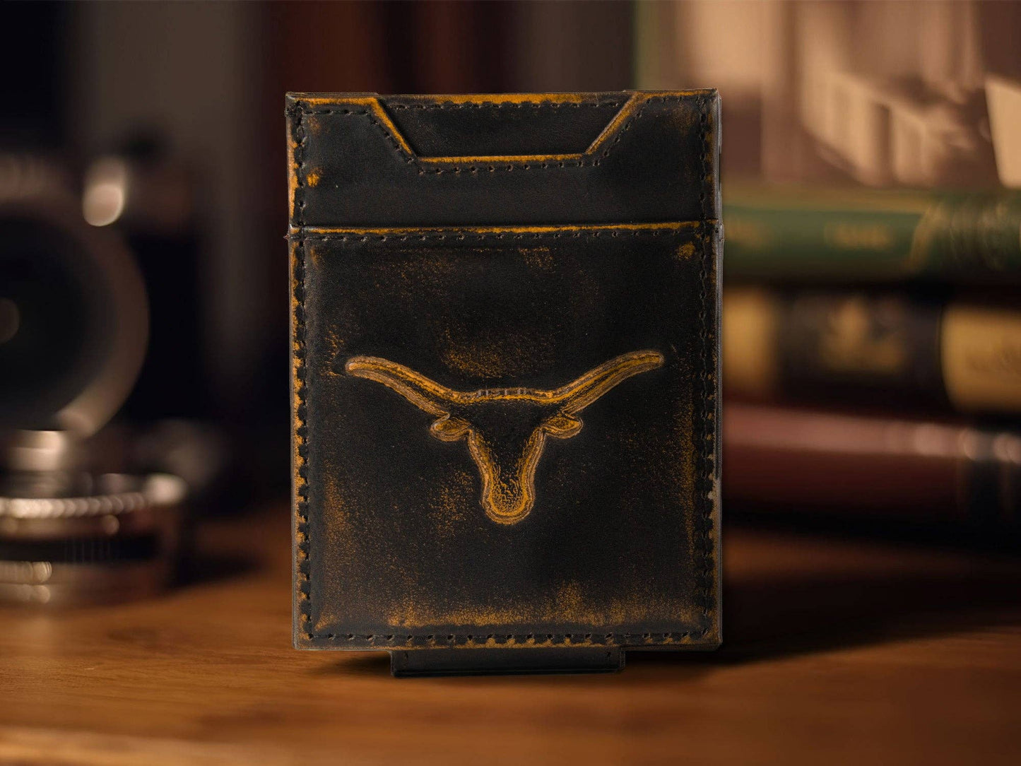 Texas Longhorns Zep Burnished Leather Magnetic Front Pocket Wallet