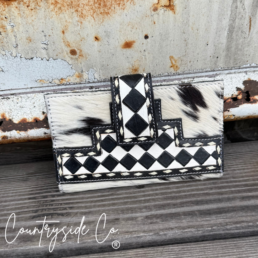 Miranda Checkered Cowhide Wallet: Brown Or Black Texas Western Cowhide