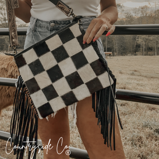 Rodeo Square Cowhide Checkered Purse countryside