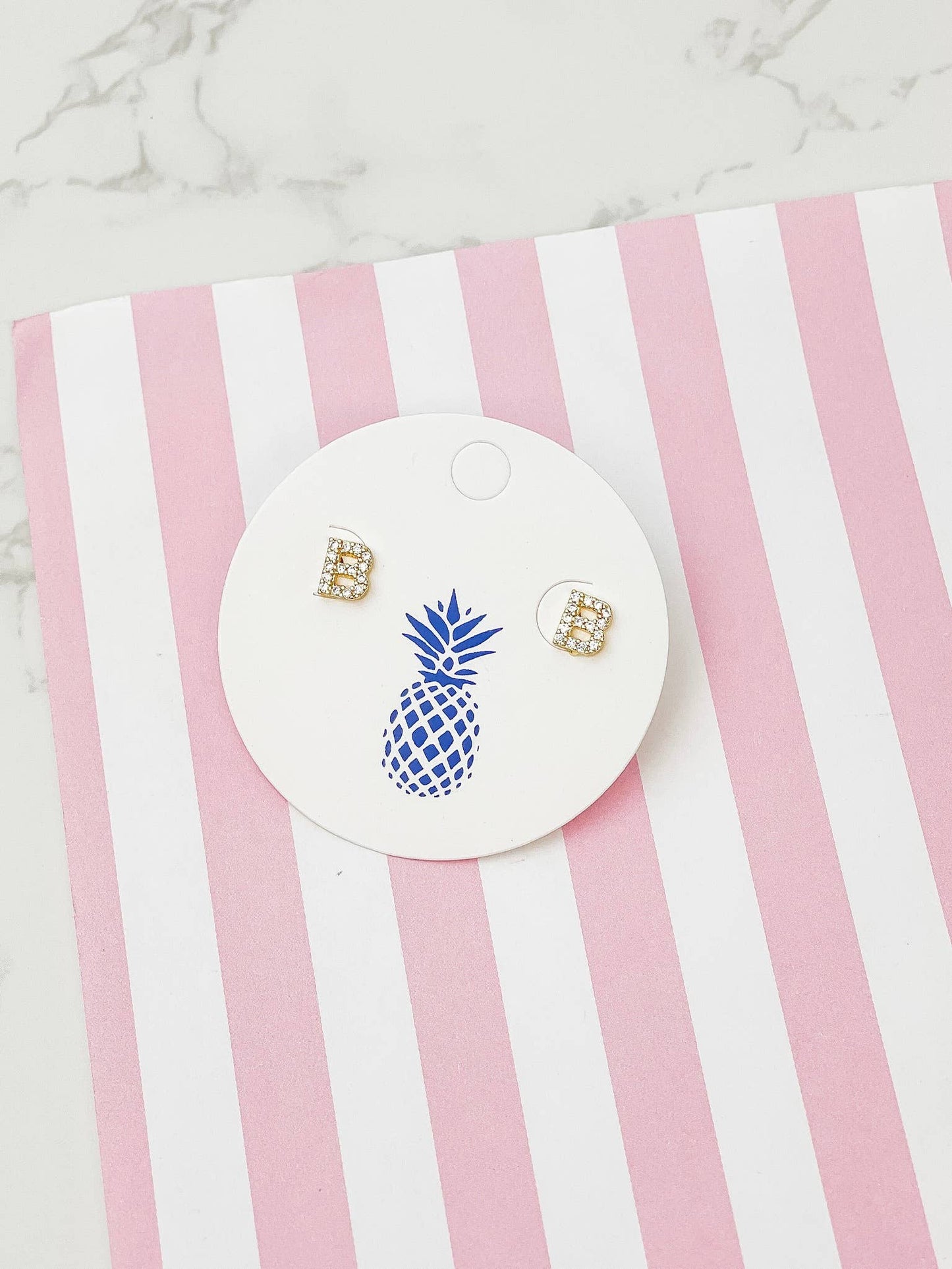 Cubic Zirconia Initial Stud Earrings- Gold: Y