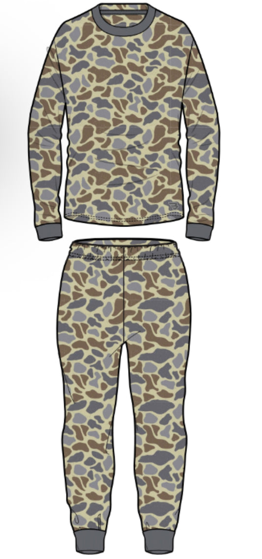 Classic Deer Camo Performance LS Pajama 2 Piece Set Burlebo