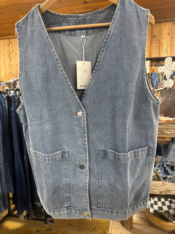 Button Down Denim Vest Oversized hidden