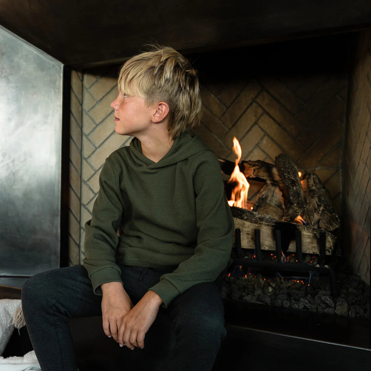 Youth Mallard Green Thermal Hoodie