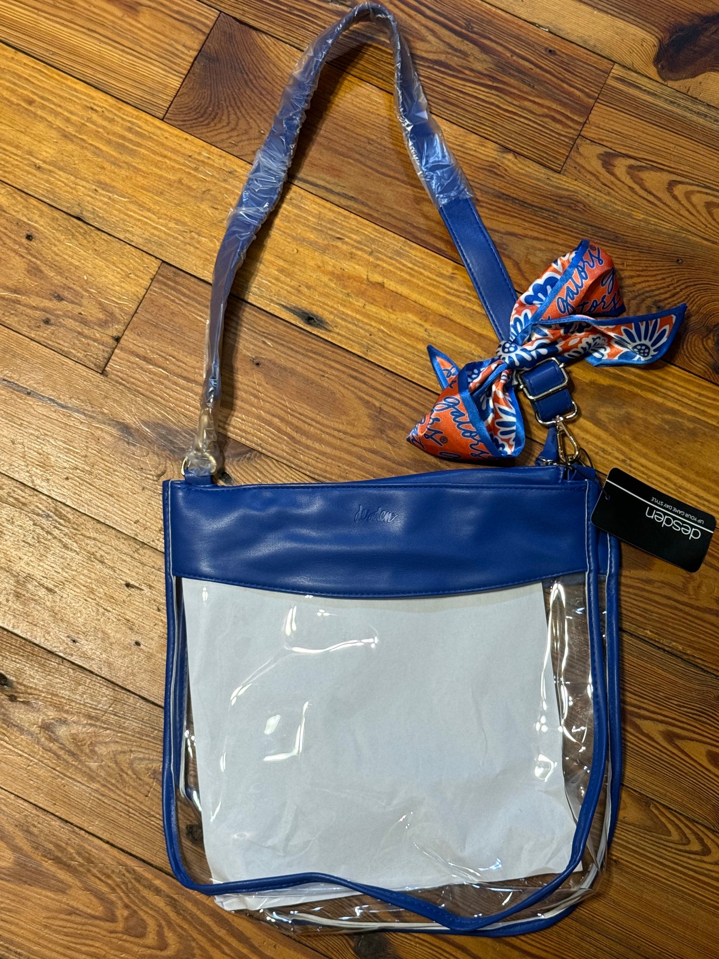 Gators Royal Blue Large clear Purse with Zipper and Removable Skinny scarf accessory
