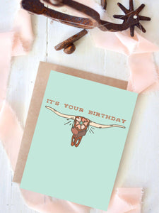 Longhorn Skull Western Rodeo Happy Birthday Cowgirl Card Tirzah