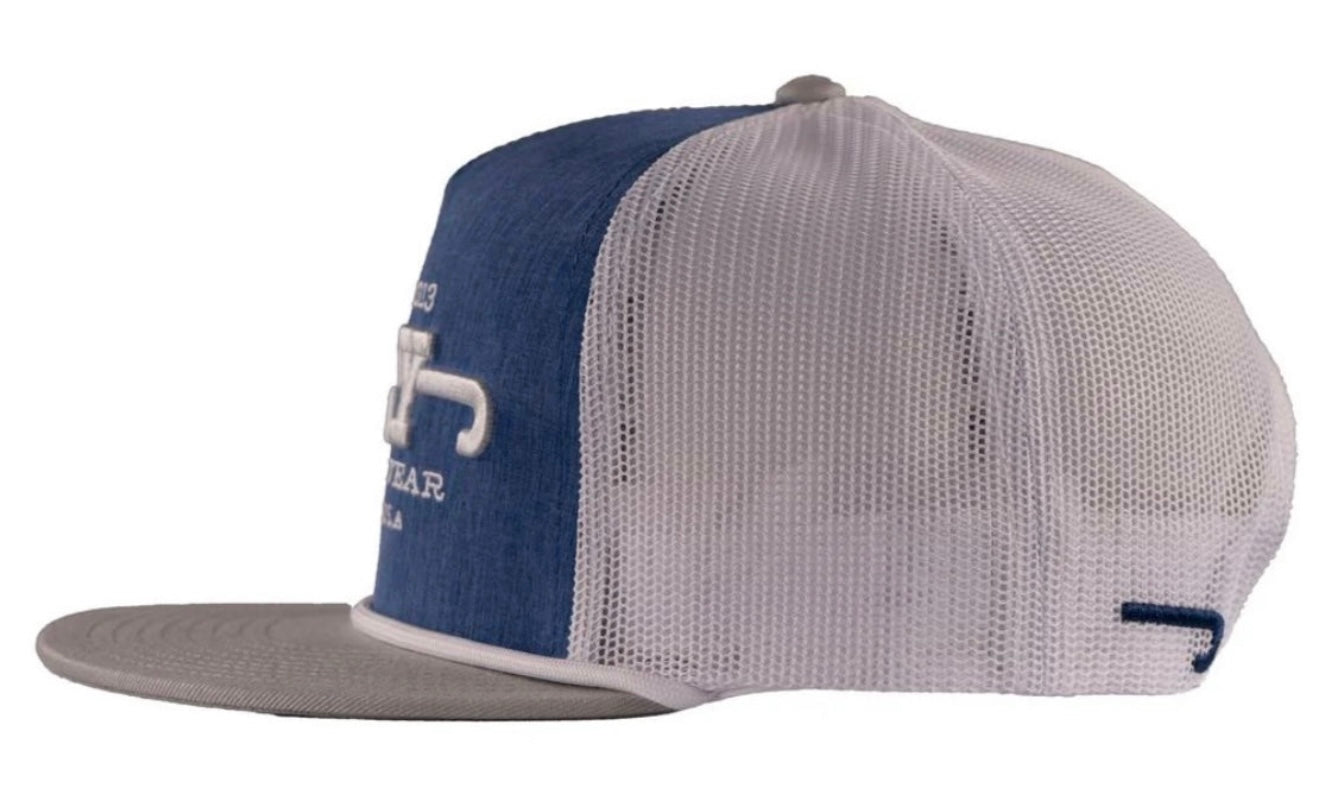 LAZY J RANCH BLUE & WHITE DIME BOX CLASSIC ROPE TRUCKER HAT