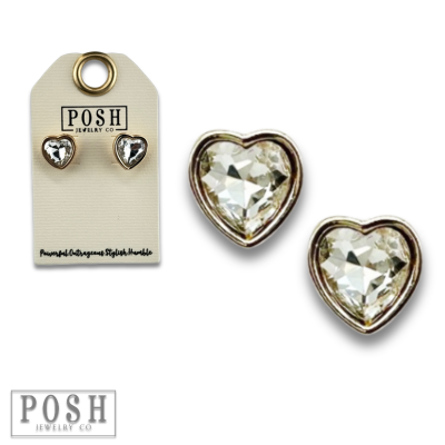 Rhinestone heart stud earring: Silver